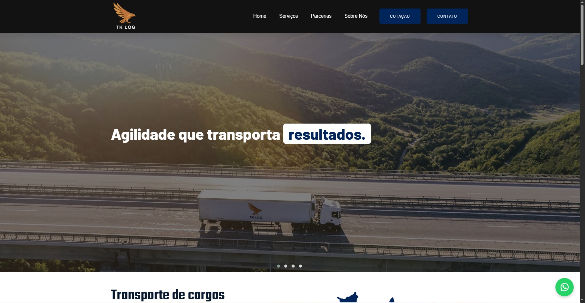 Imagem do site TK Log Cargas